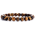 Handmade 8mm natural tiger eye stone bead bracelet with elastic cord for men and women - Tiger's Eye