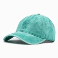 Vintage gewassen turquoise denim baseballpet met een zachte top en een distressed look - Grasgroen