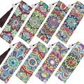 Set di 8 segnalibri mandala 5D fai-da-te in pelle PU con nappine marroni e strass colorati - Stile Floreale Mandala (SQ-141) / 8 Pezzi/Set (Materiali Opzionali)