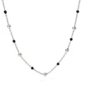 Silver beaded necklace with black beads and vacuum plated metallic finish link chain - Silver & Black Silver Round Bead Style (PCD680 White Gold Color)