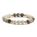 Handmade beaded bracelet with purple amethyst, zebra stone, and lava rock beads - Frosted Pink Zebra & Lava Stone