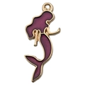 Golden mermaid pendant with purple enamel detail for DIY jewelry making charm - Mermaid (13x29mm)