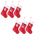Set of 6 red felt Christmas stockings with Santa, Snowman and Reindeer patterns - Set of 6