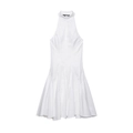 Elegantes weißes Midikleid mit Neckholder und ausgestellter A-Linie auf weißem Hintergrund - XS / Weiß