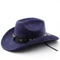Detail of dark blue suede cowboy hat with bronze bull head ornament and star studs - M (56-58cm) / Navy Blue