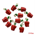 3D red chili pepper alloy charm with green leaf and gold loop, size 18x9mm - Red Chili 18*9mm
