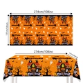 Halloween tablecloth showing spooky house and ghost patterns with 274x137cm dimensions - Orange Haunted House Tablecloth 137*274cm