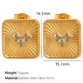Vintage style square gold heart earrings with sunburst texture and zircon inlay - White Heart Square Stud Earrings (EH725)