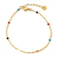 Bracelet chaîne épis en acier doré avec cinq perles colorées et fermoir mousqueton - Bracelet de Perles Multicolores Doré (SAK952)