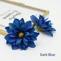 Navy blue artificial dahlia flower heads with layered petals and yellow stamens - Dark Blue
