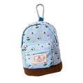 Mini floral canvas coin purse backpack with blue flower pattern and metal carabiner clip - Blue