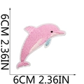 Detailed pink dolphin embroidery patch with white border measuring 6cm x 6cm - Jumping Dolphin Style (3)