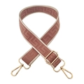 Close-up of 3.8cm adjustable wide bag strap with geometric pattern and gold hardware - Lotus root pink