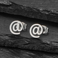 Minimalist silver stainless steel stud earrings featuring a classic @ symbol design - @ Symbol Silver