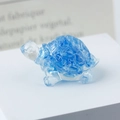 Miniature natural clear crystal turtle figurine with a textured blue shell desk ornament - 52 Blue Glass