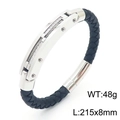 Braided black leather bracelet with steel wire inlay and crystals, 215x8mm size - 21.5cm Steel Wire Style Steel Color
