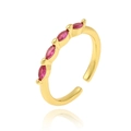 Detailed macro shot of 18K gold plated ring featuring five marquise red zircon stones - Red Marquise Zirconia Style (J-1330)