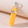 Polished yellow crystal hexagonal pillar pendant with a silver metallic bail attachment - Luminous Orange