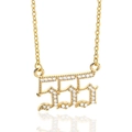 Golden necklace with number 555 pendant and sparkling pavé set cubic zirconia - Gold-555