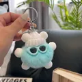 Porte-clés monstre en peluche bleue avec bonnet blanc tricoté et lunettes - Bleu Frais