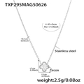Silver stainless steel four-leaf clover necklace with sparkling 5A zircons and dimensions - Steel Color 5A Zirconia Necklace (TXP295)