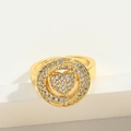 Detail of gold heart ring with micro-paved cubic zirconia and adjustable open band - Adjustable Open / Heart Style