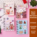 Juego de cuatro mini cuadernos de espiral portátiles con dibujos de osos y conejos - Oso y Conejo Mixtos