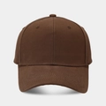 Detailed front view of high-quality coffee brown baseball cap with reinforced stitching - Adjustable / Coffee