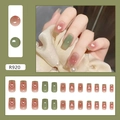 Uñas postizas de estilo francés con diseño de corazones y degradado verde y rosa - Estilo Corazón de Uva Verde (R920) / Tipo de Pegamento