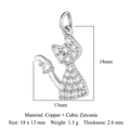 Ciondolo gatto argento in rame e zircone con dimensioni di 18x13mm - Gatto d'argento