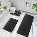 Set di 3 tappetini da bagno neri con trama a ciottoli goffrata e fondo antiscivolo - 40*50U + 50*80 (Set da 2) / Motivo Pietra Nero