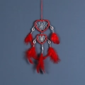 Red heart-shaped dream catcher ornament with delicate feathers and hanging beads - 8002H Small-Red