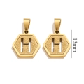 15mm hexagonal 18K gold stainless steel pendant featuring hollow letter H with sandblasted finish - Letter H - Gold