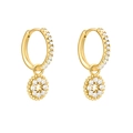 Golden hoop earrings with white zircon pendant studs on white background - Gold Hoop White CZ Hollow Flower Round Pendant Earrings(16)