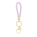 Purple braided leather keychain with elegant golden metal ring and lobster clasp detail - Purple