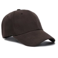 Side view of dark brown twill cotton baseball cap with detailed stitching on plain white background - Coffee