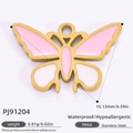 Pink and white butterfly charm pendant in gold finish, waterproof stainless steel jewelry - Gold Pink White Enamel Butterfly Pendant Only (Without Chain) (PJ91204)