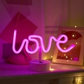 Pink LOVE neon light sign with round base on desk for cozy bedroom home decoration - LOVE-2 (Pink) With Base