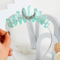 Handmade crown with light blue crystals and silver moon charm on a thin headband - Cyan