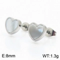 Silver stainless steel heart earrings with white shell inlay, size 8mm, weight 1.3g - Steel (KE106238-K)