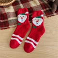 Calze natalizie in pile corallo rosso con motivo Babbo Natale per il calore invernale - Rosso Babbo Natale