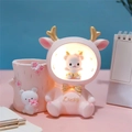 Pink cartoon deer night light with flower pen holder for children desktop decoration - Pink Deer (2104-11 Pink)