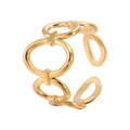 Adjustable golden stainless steel ring featuring minimalist interlocking oval links design - US 7 / Hollow Chain / Gold
