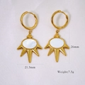 Detail showing 21.5mm x 26mm gold earrings with starburst mother of pearl pendants - Radiant Starburst Shell Style (XB2402007-5)