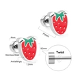 Antiallergic stainless steel strawberry stud earrings with red and green enamel details - Screw Back Strawberry Stud Earrings Steel Color (EA618601S)