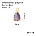 Purple teardrop zircon pendant with gold plated copper base measuring 10x5mm for DIY jewelry - Gold Base-Purple