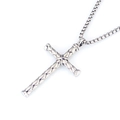Punk style stainless steel cross necklace with woven texture on a classic box chain - Woven Cross Style