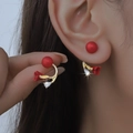 Elegant gold tulip earrings featuring red floral charm and hanging teardrop zircon - ER979-01-Vintage Red Flower