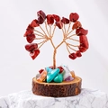 Handmade crystal tree with red gemstone leaves, copper wire trunk and natural wood base - Red Jasper
