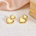 Fashionable 18K gold-plated stainless steel double heart studs with high-gloss finish - EH100-Asymmetric Double Heart Layered